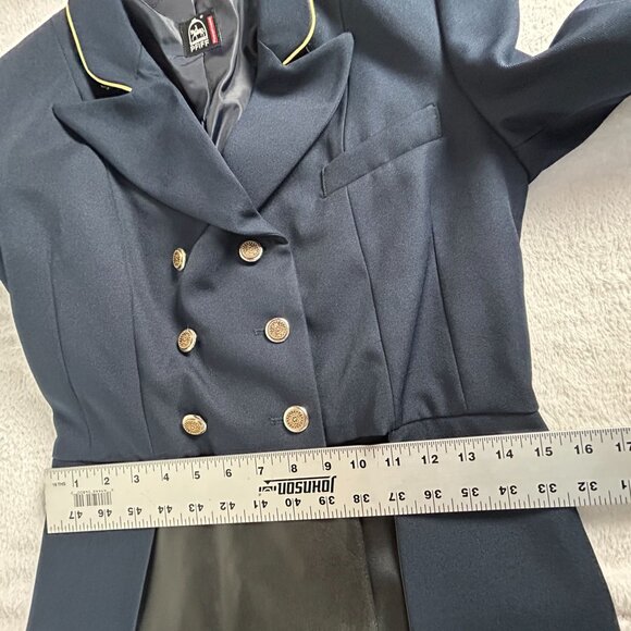 PFIFF Double-Breasted Dress Coat Jacket with Faux Leather Skirt Size 36 Navy - Picture 9 of 11